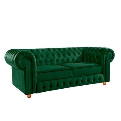 Sofá Chesterfield Bourbon Via Veludo Verde Musgo