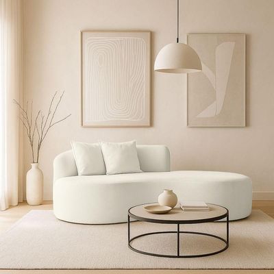 Sofá Orgânico Sala E Recepção Bouclé Cor:off White