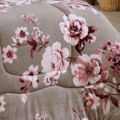 Edredom Coberdrom Sonobom Queen Sherpa E Manta - Floral Cinza - 100% Poliéster