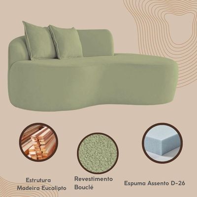 Sofá Design Robusto Elegante Curvo Bouclé Verde