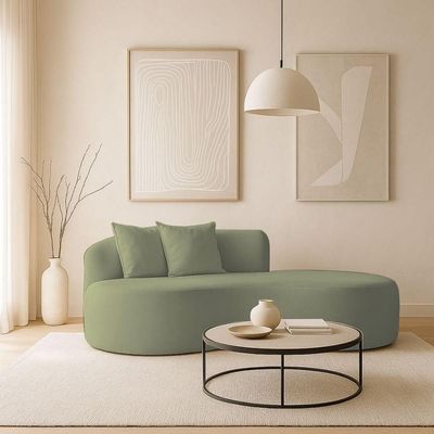 Sofá Design Robusto Elegante Curvo Bouclé Verde
