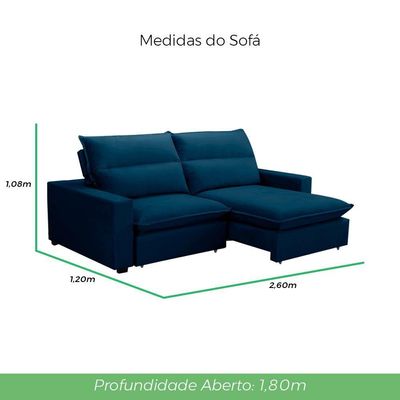 Sofá Retrátil E Reclinável 2 Lugares 2,60m Andreza Veludo Lansofbr Azul Marinho