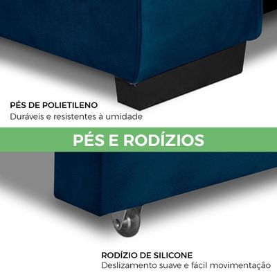 Sofá Retrátil E Reclinável 2 Lugares 2,60m Andreza Veludo Lansofbr Azul Marinho