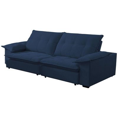 Sofá Retrátil E Reclinável Veludo 2,00m Lisboa - Conforto Premium E Design Elegante | Lansof Cores Azul Marinho