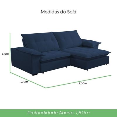 Sofá Retrátil E Reclinável Veludo 2,00m Lisboa - Conforto Premium E Design Elegante | Lansof Cores Azul Marinho