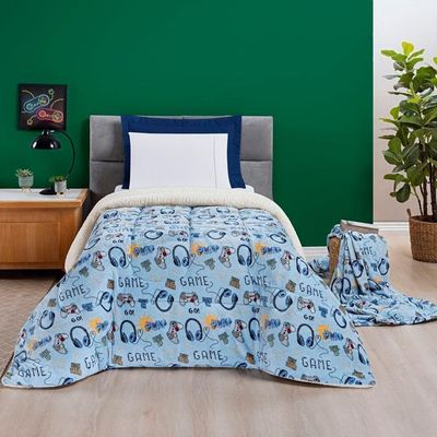 Kit Coberdrom + Jogo De Cama Bouti Kids Solteiro 04 Peças 100% Poliéster - Game