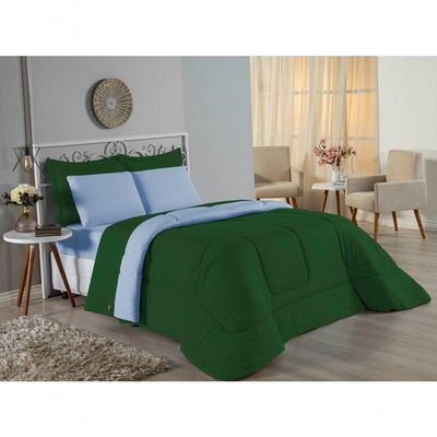 Edredom Queen Nobre 1 Peça Dupla Face 2,20m X 2,40m Malha 100% Algodão - Verde-bandeira / Azul-bebê