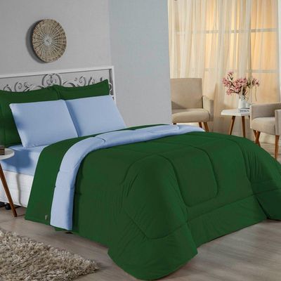 Edredom Queen Nobre 1 Peça Dupla Face 2,20m X 2,40m Malha 100% Algodão - Verde-bandeira / Azul-bebê