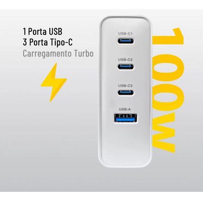 Carregador Ultra Turbo 100w Fast GaN Compativel: iPhone 15 ou Superior, Notebooks Baterias PPS, Drones Branco