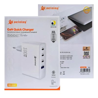 Carregador Ultra Turbo 100w Fast GaN Compativel: iPhone 15 ou Superior, Notebooks Baterias PPS, Drones Branco