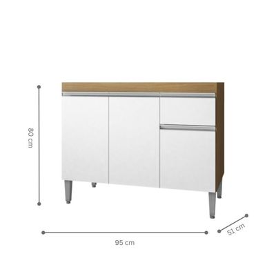 Balcão De Cozinha 2 Portas Oxford Amendoa Branco