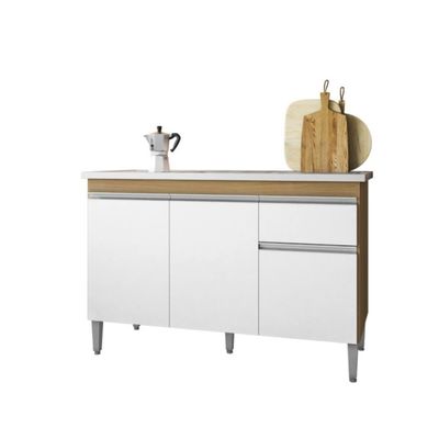 Balcão De Cozinha 2 Portas Oxford Amendoa Branco