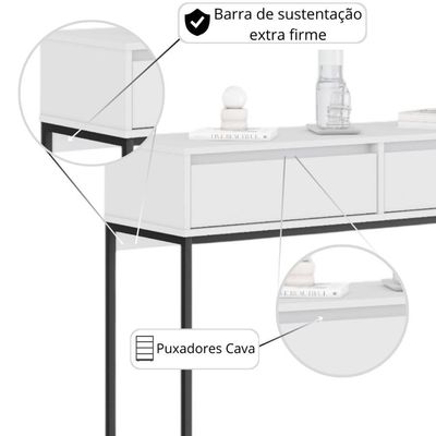 Aparador Buffet Rio 2 Gavetas Para Sala 90 Cm Branco
