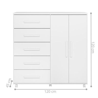 Cômoda Sapateira 2 Portas 5 Gavetas Multiuso Branco