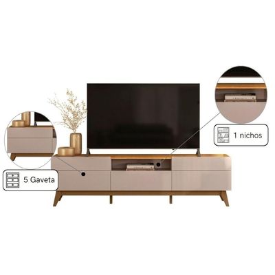 Rack Para Tv Com 5 Gavetase Nicho Central Aberto Canela