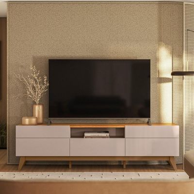 Rack Para Tv Com 5 Gavetase Nicho Central Aberto Canela