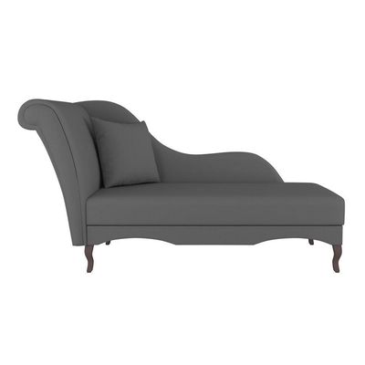 Divã Recamier Chaise Longue Valentina Clássico Com Pés De Madeira Bouclê Cinza Escuro - Desk Design