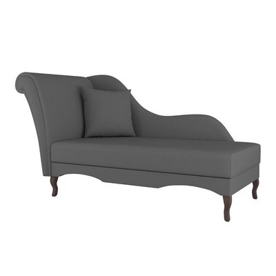 Divã Recamier Chaise Longue Valentina Clássico Com Pés De Madeira Bouclê Cinza Escuro - Desk Design