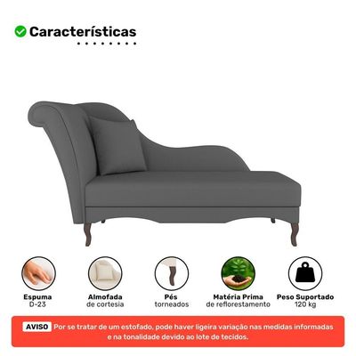 Divã Recamier Chaise Longue Valentina Clássico Com Pés De Madeira Bouclê Cinza Escuro - Desk Design