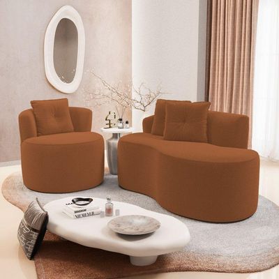 Kit Sofá E Poltrona Orgânica Living Bob Com Almofadas Bouclê Terracota - Desk Design