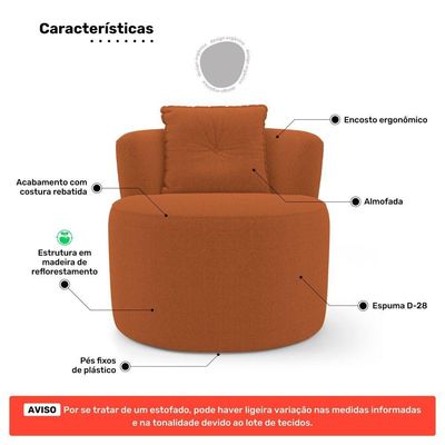 Kit Sofá E Poltrona Orgânica Living Bob Com Almofadas Bouclê Terracota - Desk Design