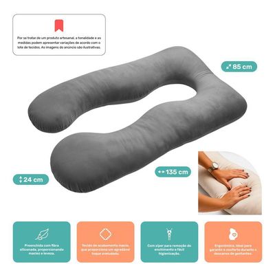 Almofada Travesseiro De Corpo Gestante Relaxante Isa Grande Macia Veludo Cinza - Desk Design
