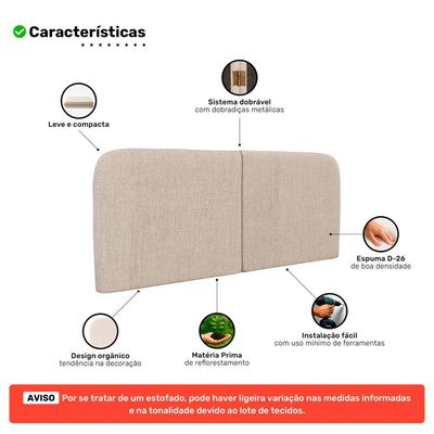Cabeceira Painel Orgânico Cama Box King Size Aira 195cm Dobrável Linho Bege - Desk Design