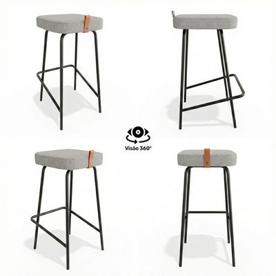Kit 04 Banquetas Altas Cozinha E área Gourmet Vik Estofada Linho Cinza - Desk Design