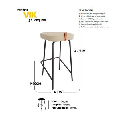 Kit 04 Banquetas Altas Cozinha E área Gourmet Vik Estofada Linho Bege - Desk Design