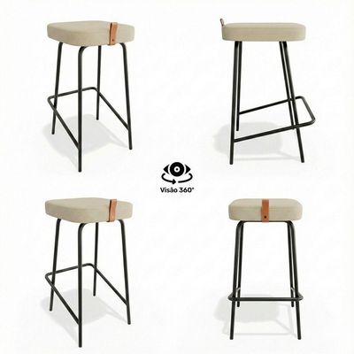 Kit 04 Banquetas Altas Cozinha E área Gourmet Vik Estofada Linho Bege - Desk Design