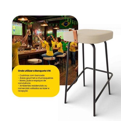 Kit 04 Banquetas Altas Cozinha E área Gourmet Vik Estofada Linho Bege - Desk Design