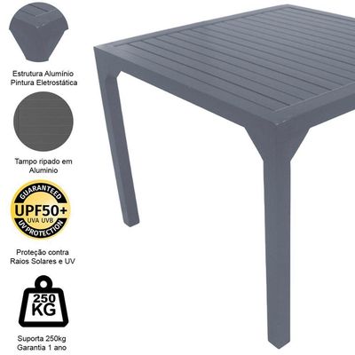 Mesa Quadrada Haiti 60cm Tampo Ripado Em Alumínio Trama