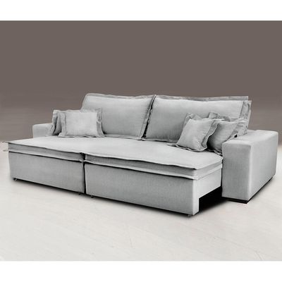 Sofa Retrátil E Reclinável Com Molas Cama Inbox Premium 2,32m Tecido Em Linho Cinza Claro
