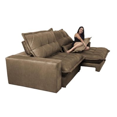 Sofa Retrátil E Reclinável 2,92m Com Molas Ensacadas Cama Inbox Soft Tecido Suede Castor