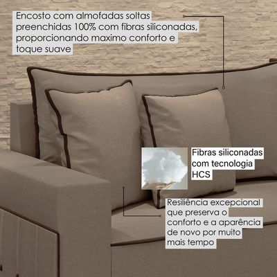 Sofá Fixo 4 Lugares Verona 2,36m Linho Marrom