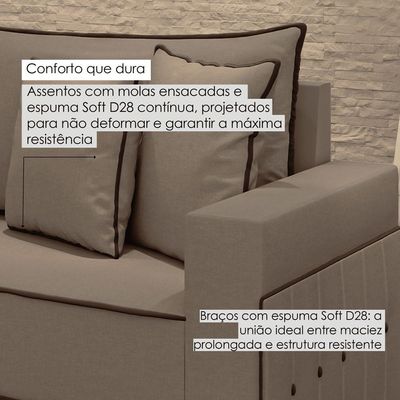 Sofá Fixo 4 Lugares Verona 2,36m Linho Marrom