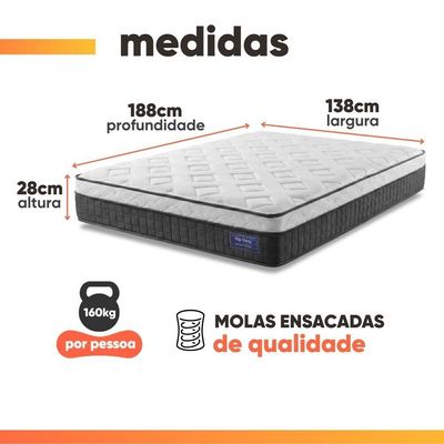 Cama Box Baú Colchão Casal Molas Ensacadas Euro In Atlantic 138x188x69cm Cinza