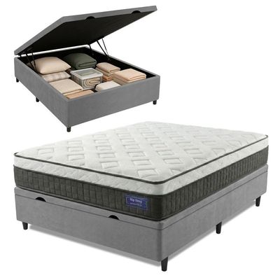 Cama Box Baú Colchão Casal Molas Ensacadas Euro In Atlantic 138x188x69cm Cinza