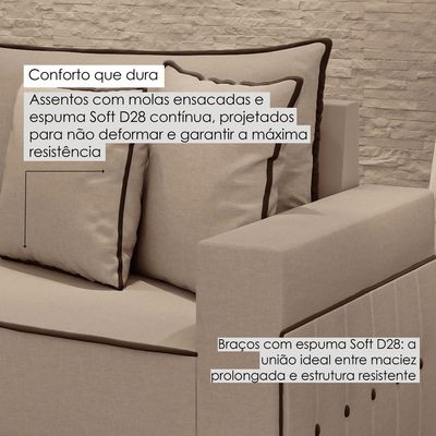 Sofá Fixo 4 Lugares Verona 2,36m Linho Bege