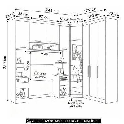 Guarda Roupa Solteiro Modulado Cp03 Taiga Branco/cinnamon L01 - Mpozenato