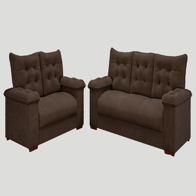 Conjunto Sofá 3 E 2 Lugares Irlanda Veludo Marrom