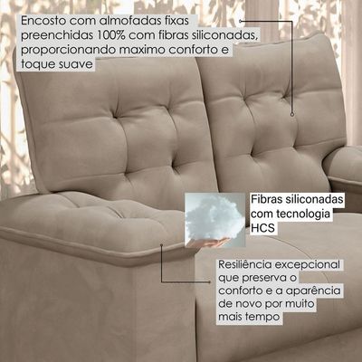 Sofá Cama Retrátil 4 Lugares Bárbara 2,60m Veludo Cinza