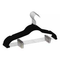 Kit 05 Unidades Cabide Slim Veludo Preto Com 10 Presilhas