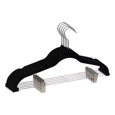 Kit 05 Unidades Cabide Slim Veludo Preto Com 10 Presilhas