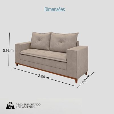 Sofá Fixo 5 Lugares Dunas 2,20m Veludo Bege