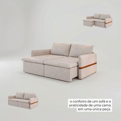 Sofá Cama Retrátil 4 Lugares Bárbara 2,20m Veludo Creme