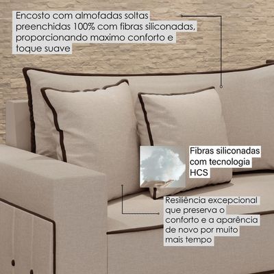 Sofá Fixo 4 Lugares Verona 2,56m Linho Creme