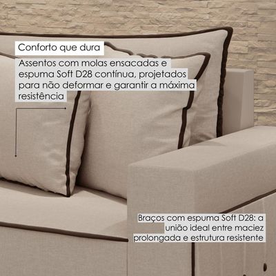 Sofá Fixo 4 Lugares Verona 2,56m Linho Creme