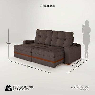 Sofá Retrátil Reclinável 4 Lugares Mônaco 2,36m Veludo Marrom