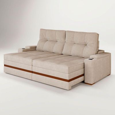 Sofá Retrátil Reclinável 4 Lugares Mônaco 2,36m Veludo Creme